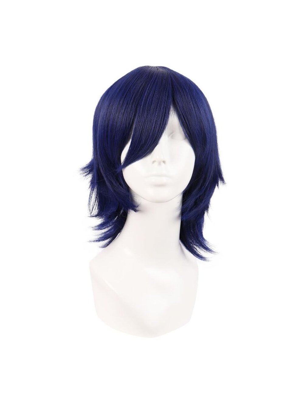 Women's Dark Blue 14 Inch Short Wolf Tail Side Synthetic Curly Wig Bangs